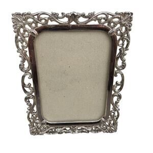 VINTAGE Picture Photo Frame 5x7 Inch Silver Ornate Metal Standing Pink Tint LN